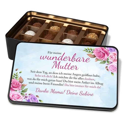 Schoko Geschenk für Mama: Pralinendose personalisiert „Für meine wunderbare Mutter“ – Metalldose mit 12 Pralinen – Schokolade Geschenkidee zum Muttertag & Geburtstag, Weihnachten von True Statements