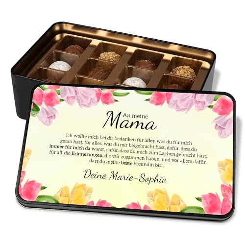 Schokolade Geschenk für Mama: Pralinendose personalisiert „An meine Mama“ – Metalldose mit 12 Pralinen – Geschenkidee zum Geburtstag & Muttertag, Weihnachten von True Statements