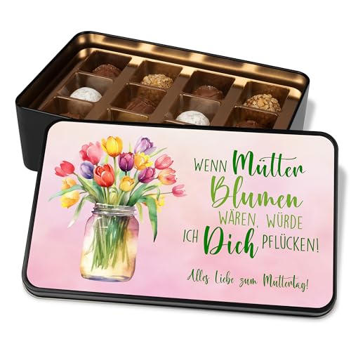 True Statements Schokolade Geschenk für Mama: Pralinendose personalisiert „Wenn Mütter Blumen wären“ – Metalldose mit 12 Pralinen – Geschenkidee zum Geburtstag & Muttertag, Weihnachten von True Statements