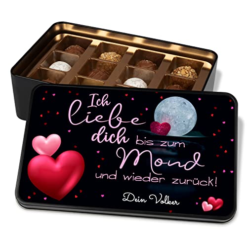 Pralinendose für Verliebte „Ich liebe dich bis zum Mond und wieder zurück! – personalisiert mit Namen - Geschenke für Frauen Weihnachten Valentinstag Muttertag Geburtstag (Schwarz) von True Statements