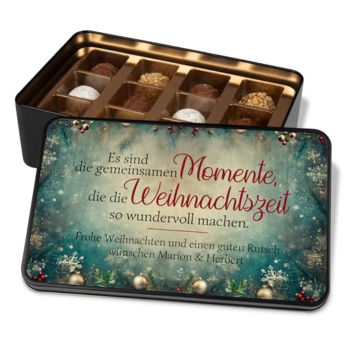 Vintage Pralinendose personalisiert „Gemeinsame Momente, die die Weihnachtszeit wundervoll machen“ – 12 Confiserie-Pralinen in Metalldose – Schoko Weihnachtskarte - Geschenk für Freunde & Familie von True Statements