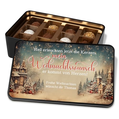 Vintage Pralinendose personalisiert „Mein Weihnachtswunsch – er kommt von Herzen!“ – 12 Confiserie-Pralinen in Metalldose – moderne Weihnachtskarte mit Schokolade - Geschenk für Freunde & Familie Vintage Pralinendose personalisiert „Mein Weihnachtswunsch – er kommt von Herzen!“ – 12 Confiserie-Pralinen in Metalldose – moderne Weihnachtskarte mit Schokolade - Geschenk für Freunde & Familie von True Statements