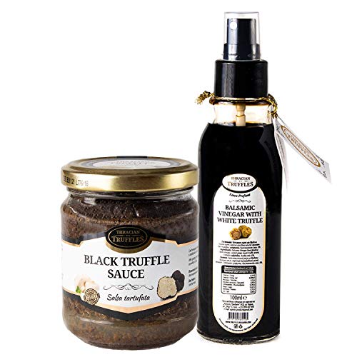 Balsamico Essig Aceto Balsamico Di Modena mit Weißen Trüffel 100ml Spray und Schwarze Trüffel Saucen, Black truffle sauce Trüffelcreme,Sommertrüffel Delikatesse für Feinschmecker, Pasta, Risotto 170g von Pesto