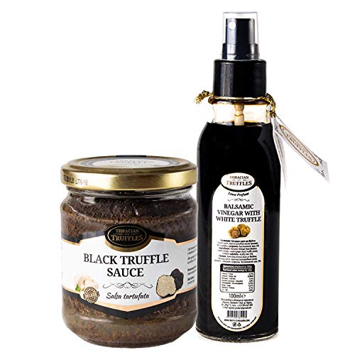 Balsamico Essig Aceto Balsamico Di Modena mit Weißen Trüffel 100ml Spray und Schwarze Trüffel Saucen, Black truffle sauce Trüffelcreme,Sommertrüffel Delikatesse für Feinschmecker, Pasta, Risotto 170g von Truffles