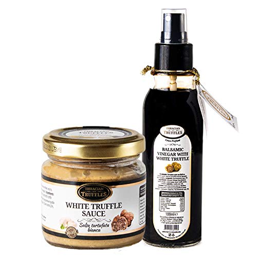 Balsamico Essig Aceto Balsamico Di Modena mit Weißen Trüffel 100ml Spray und Weißen Trüffel Feinkost White Truffle Gourmet Trüffelcreme die Delikatesse für Feinschmecker für Spargel, Fleisch (80g) von Pesto