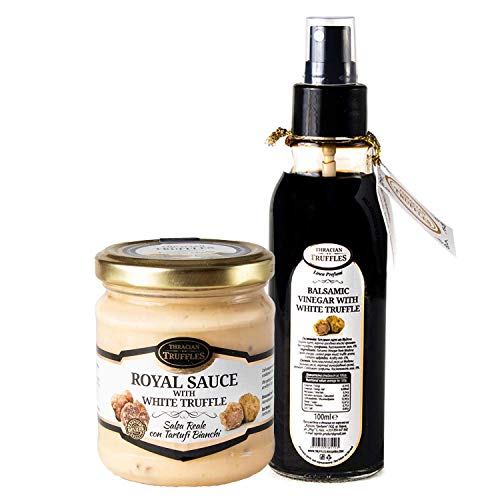 Balsamico Essig Aceto Balsamico Di Modena mit Weißen Trüffel 100ml Spray und White truffle Royal Weißen Trüffel mit Sahne und Käse, ideal für Fleisch, Omeletts, Pasta, Hochwertige Geschenke 180g von Truffles