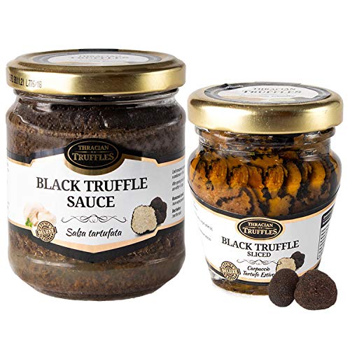 Carpaccio Tartufo Gourmet Black Summer Truffle 70% Delikatessen Sommertrüffel Schwarze Trüffel Scheiben und Schwarze Trüffel Saucen Black truffle sauce Trüffelcreme Sommertrüffel Tartufata (170g) von Pesto