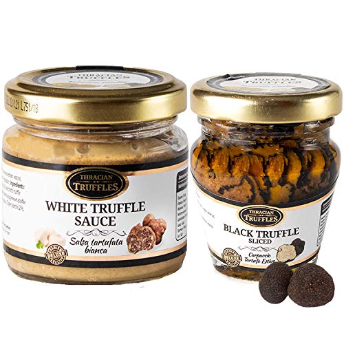 Carpaccio Tartufo Gourmet Black Summer Truffle 70% Sommertrüffel Schwarze Trüffel Scheiben und Weißen Trüffel Feinkost White Truffle Gourmet Trüffelcreme die Delikatesse Geschenk Tartufata (80g) von Truffles