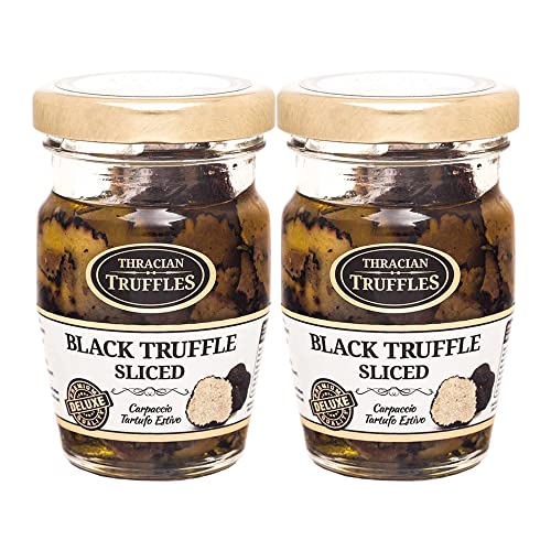 Carpaccio Tartufo Gourmet Black Summer Truffle 70% Tuber Aestivum, Delikatessen Sommertrüffel Schwarze Trüffel Scheiben, fachmännisch in nativem Olivenöl extra konserviert (2 x 45g) von Pesto