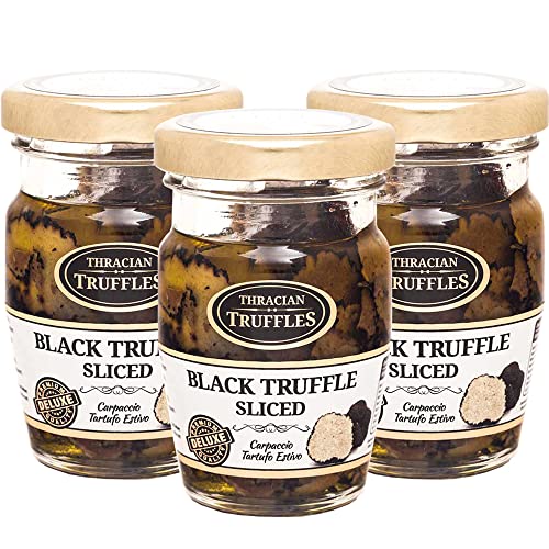 Carpaccio Tartufo Gourmet Black Summer Truffle 70% Tuber Aestivum, Delikatessen Sommertrüffel Schwarze Trüffel Scheiben, fachmännisch in nativem Olivenöl extra konserviert (3 x 60g) von Truffles