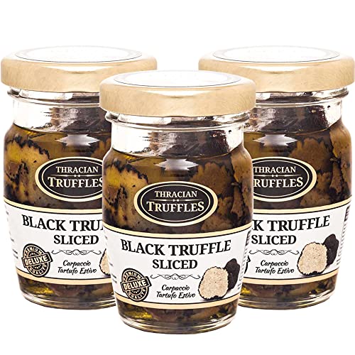 Carpaccio Tartufo Gourmet Black Summer Truffle 70% Tuber Aestivum, Delikatessen Sommertrüffel Schwarze Trüffel Scheiben, fachmännisch in nativem Olivenöl extra konserviert (3 x 60g) von Pesto