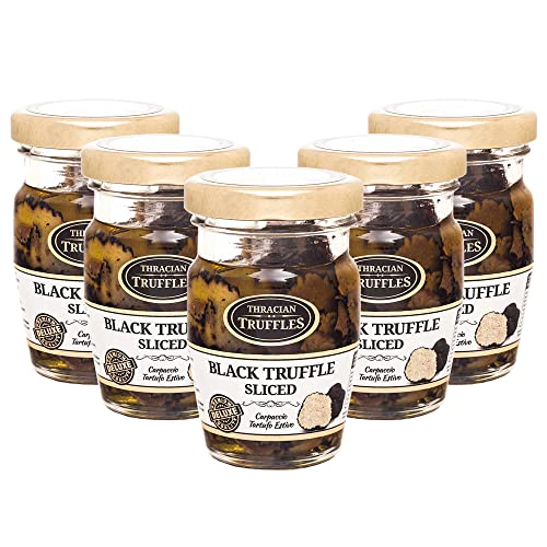 Carpaccio Tartufo Gourmet Black Summer Truffle 70% Tuber Aestivum, Delikatessen Sommertrüffel Schwarze Trüffel Scheiben, fachmännisch in nativem Olivenöl extra konserviert (5 x 60g) von Pesto