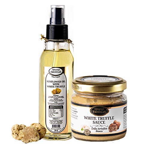Natürliche Sonnenblumenöl mit Weißen Trüffel Trüffel öl Sunflower oil with White truffle Gourmet Spray 100ml und Weißen Trüffel White Truffle Gourmet Trüffelcreme die Delikatesse Tartufata 170g von Truffles