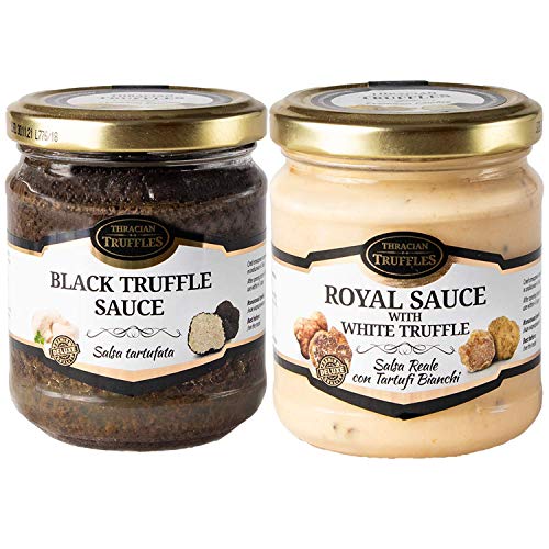 Schwarze Trüffel Saucen Black truffle sauce Trüffelcreme Sommertrüffel (170g) und White truffle Royal Tuber Magnatum Weißen Trüffel Sahne und Käse Trüffel Creme Delikatesse für Feinschmecker (180g) von Pesto