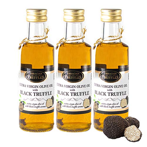 Trüffelöl Sommertrüffel Schwarztrüffel Black truffle olive oil Extra Virgin Echte Trüffelstücke, Gourmet Food Seasoning Marinade, Ideal zum Kochen, Salaten, Risotto, Pasta, Pizza (3 x 100ml) von Truffles