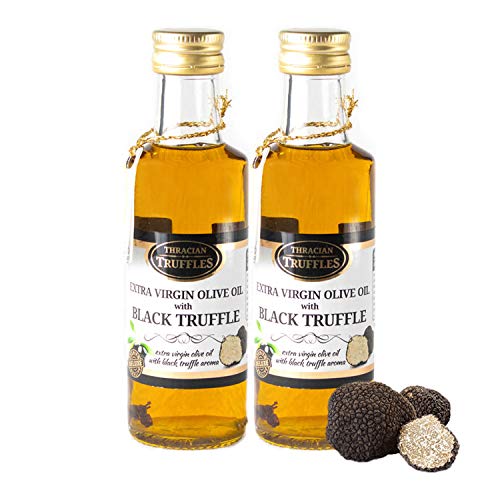 Trüffelöl Sommertrüffel Schwarztrüffel Black truffle olive oil Extra Virgin Echte Trüffelstücke, Gourmet Food Seasoning Marinade, Ideal zum Kochen, Servieren, Salaten, Risotto, Pasta, Pizza (200ml) von Truffles