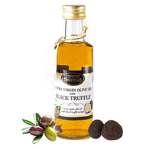 Trüffelöl Sommertrüffel Schwarztrüffel Black truffle olive oil Extra Virgin Echte Trüffelstücke, Gourmet Food Seasoning Marinade, Ideal zum Kochen, Servieren, Salaten, Risotto, Pasta, Pizza (100ml) von Oil