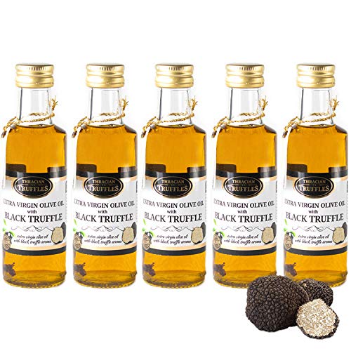 Trüffelöl Sommertrüffel Schwarztrüffel Black truffle olive oil Extra Virgin Echte Trüffelstücke, Gourmet Food Seasoning Marinaden, Ideal zum Kochen, Salaten, Risotto, Pasta, Pizza (5 x 100ml) von Truffles