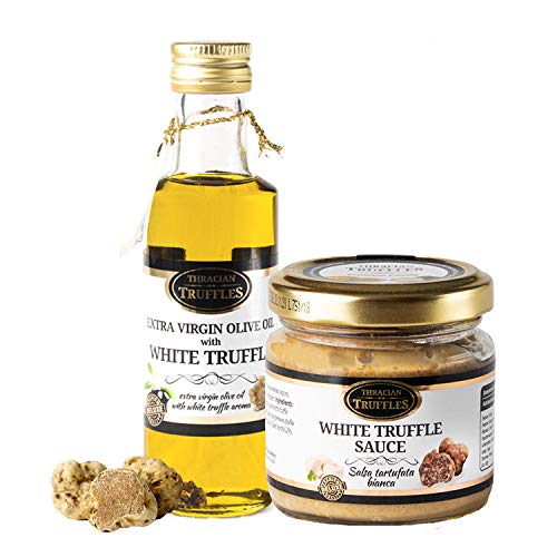 Trüffelöl Weißes Trüffelöl Premium White truffle olive oil Extra Virgin Echte Trüffelstücke, Gourmet 100ml und Weißen Trüffel White Truffle Gourmet Trüffelcreme die Delikatesse Tartufata 80g von Oil