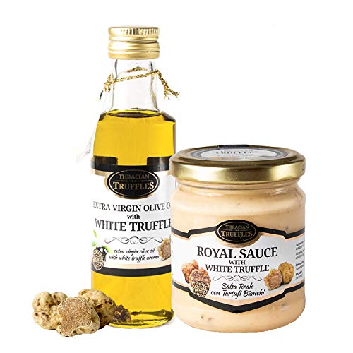 Trüffelöl Weißes Trüffelöl Premium White truffle olive oil Extra Virgin Echte Trüffelstücke, Gourmet 100ml und White truffle Weißen Trüffel Sahne Käse TrüffelCreme Delikatesse für Feinschmecker 80g von Oil