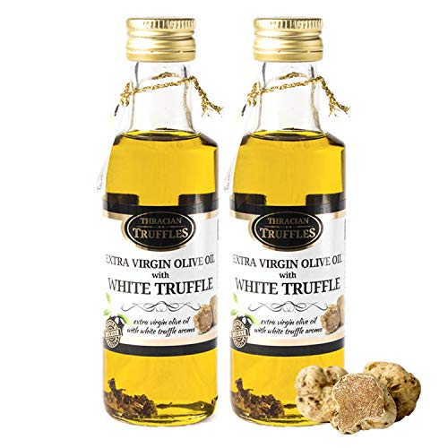 Trüffelöl Weißes Trüffelöl Premium White truffle olive oil Extra Virgin Echte Trüffelstücke, Gourmet Food Seasoning Marinaden, Ideal zum Kochen, Servieren, Salaten, Risotto, Pasta, Pizza (200ml) von Truffles