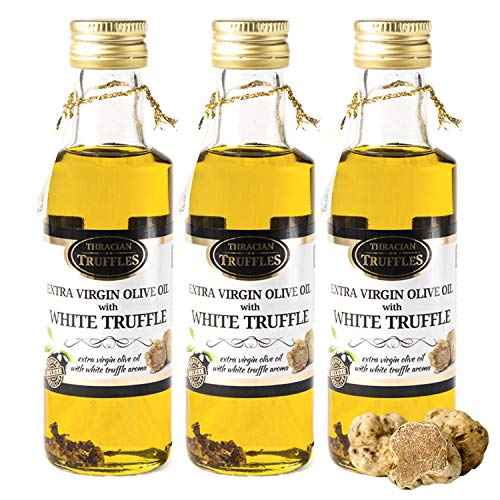 Trüffelöl Weißes Trüffelöl Premium White truffle olive oil Extra Virgin Echte Trüffelstücke, Gourmet Food Seasoning Marinaden, Ideal zum Kochen, Servieren, Salaten, Risotto, Pasta, Pizza (3 x 100ml) von Truffles
