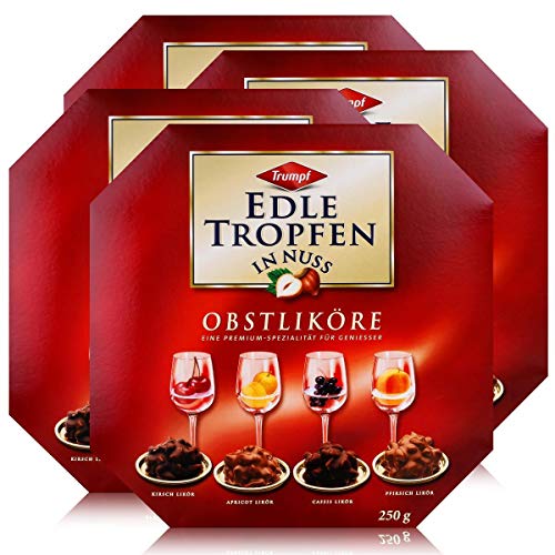 Trumpf Edle Tropfen in Nuss Obstliköre 250g - Pralinen mit Alkohol (4er Pack) von Trumpf