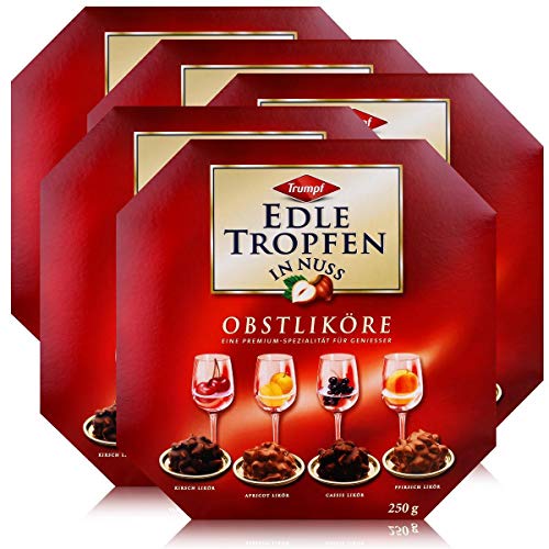 Trumpf Edle Tropfen in Nuss Obstliköre 250g - Pralinen mit Alkohol (5er Pack) von Trumpf