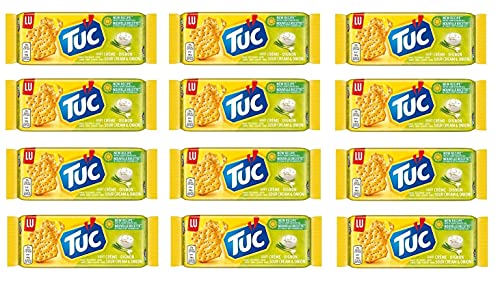 12x Tuc Sour Cream & Onion Gesalzener Snacks mit Sauerrahm und Zwiebel Cracker 100g Salzgebäck Knabberartikel von Tuc