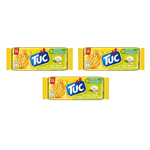 3x Tuc Sour Cream & Onion Gesalzener Snacks mit Sauerrahm und Zwiebel Cracker 100g Salzgebäck Knabberartikel von Tuc