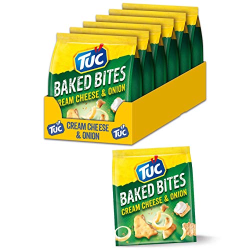 TUC Baked Bites Cream Cheese & Onion 6 x 110g I Salzgebäck Großpackung I Cracker mit Sauerrahm-Zwiebel-Geschmack I TUC Mini-Cracker von Tuc