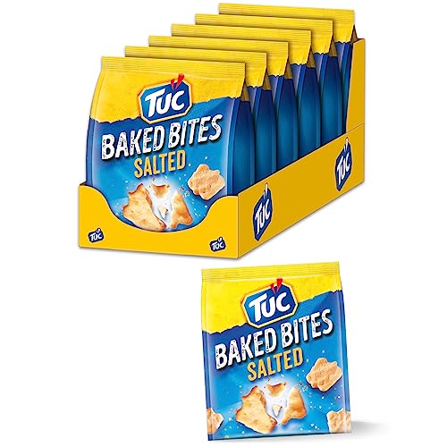 TUC Baked Bites Salted 6 x 110g I Salzgebäck Großpackung I Fein gesalzene Cracker I TUC Mini-Cracker von Tuc
