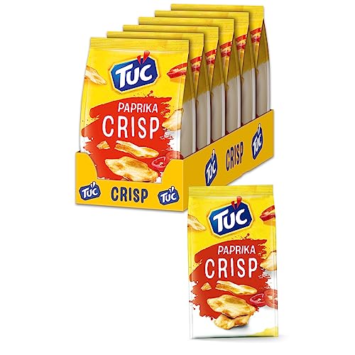 TUC Crisp Paprika 6 x 100g I Salzgebäck Großpackung I Kross gebackene Cracker mit Paprika-Geschmack I Extra dünn und knusprig von Tuc