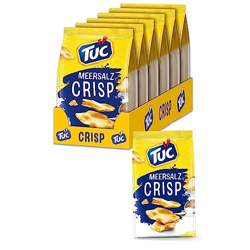 TUC Crisp Salted 6 x 100g I Salzgebäck Großpackung I Fein gesalzene Cracker I Extra dünn und knusprig von Tuc