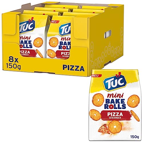 TUC Mini Bake Rolls Pizza 8 x 150g I Knusprige Brotchips I Knabbergebäck Chips Großpackung von Tuc