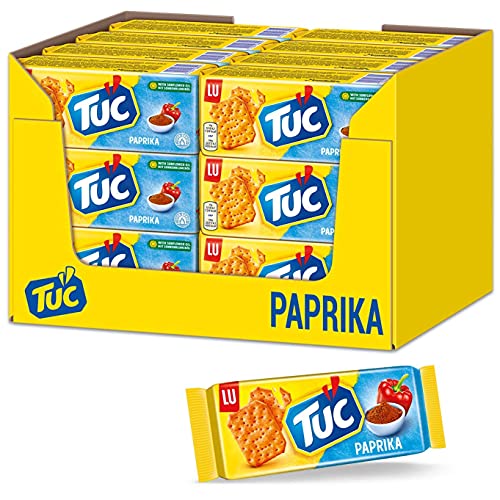 TUC Paprika 24 x 100g I Salzgebäck Großpackung I Knabbergebäck mit Paprika-Geschmack I Fein gesalzene Snack-Cracker von Tuc