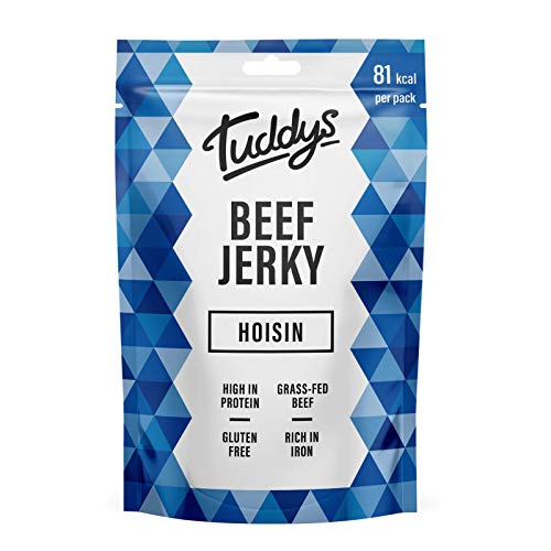 Tuddys Beef Jerky - Hoisin | 28g x 12er Pack | High Protein Beef Snack | verzehrfertig | Reich an Eisen | Salzige Süße und aromatische Gewürze kombiniert mit grasgefüttertem Rind | glutenfrei von Tuddys