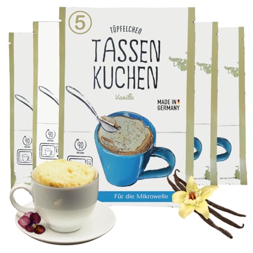 Tassenkuchen Vanille von Tüpfelchen 5er Pack, Backmischung für die Mikrowelle von Tüpfelchen