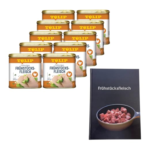 TULIP 10x Hähnchen-Frühstücksfleisch 340g + Kochbuch | Geflügel-Frühstücksfleisch in der Dose und ein passendes gebundenes Kochbuch mit 57 Rezepten | 80% Hühnerfleisch von Tulip