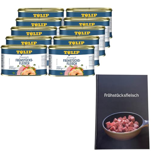 TULIP 10x Schweine-Frühstücksfleisch 200g + Kochbuch | Schweine-Frühstücksfleisch in der Dose und ein passendes Frühstücksfleisch gebundenes Kochbuch mit 57 Rezepten | 87% Schweinefleisch von Tulip
