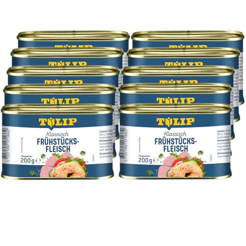 TULIP 10x Schweine-Frühstücksfleisch 200g | leckeres Schweinefleisch in der praktischen recycelbaren Konserve | Schweine-Frühstücksfleisch in der Dose | 86% Schweinefleisch von Tulip