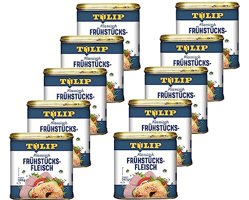 TULIP 10x Schweine-Frühstücksfleisch 340g | leckeres Schweinefleisch in der praktischen recycelbaren Konserve | Schweine-Frühstücksfleisch in der Dose | 86% Schweinefleisch von Tulip