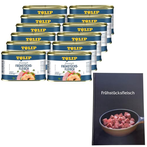 TULIP 12x Schweine-Frühstücksfleisch 200g + Kochbuch | Schweine-Frühstücksfleisch in der Dose und ein passendes Frühstücksfleisch gebundenes Kochbuch mit 57 Rezepten | 87% Schweinefleisch von Tulip