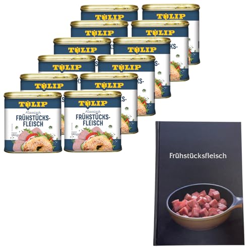 TULIP 12x Schweine-Frühstücksfleisch 340g + Kochbuch | Schweine-Frühstücksfleisch in der Dose und ein passendes gebundenes Kochbuch mit 57 Rezepten | 87% Schweinefleisch von Tulip