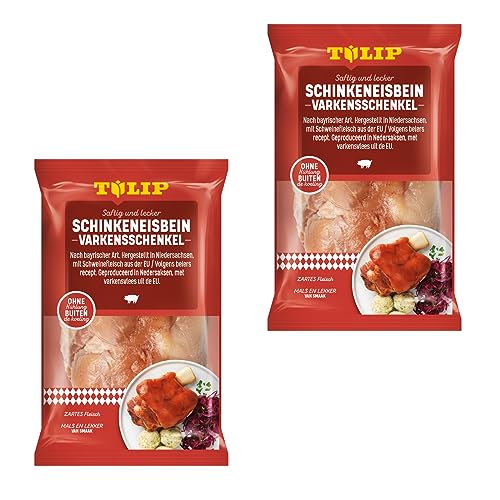 TULIP 2x 600 g Eisbein Schinkeneisbein | Tafelfertig Gegart Vakuumverpackt | Schweinehaxe mit Schwarte einfach im Backofen zubereitet in ca. 30-40 Minuten | Eisbeinfleisch Ohne Kühlung von Tulip