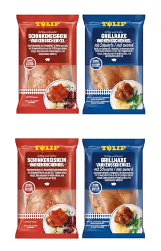 TULIP 2x 600 g Grill-Haxe + 2x 600 g Eisbein | Tafelfertig Gegart Vakuumverpackt | einfach im Backofen zubereitet in ca. 30-40 Minuten | Schinkeneisbein und Schweinshaxe ohne Kühlung von Tulip