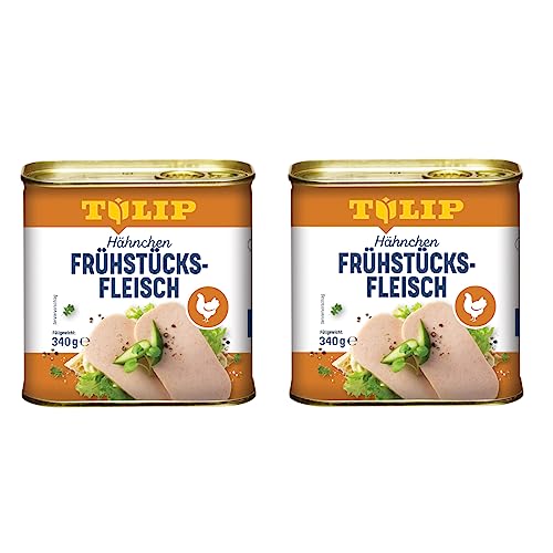 TULIP 2x Hähnchen-Frühstücksfleisch 340g | leckeres Hähnchenfleisch in der praktischen recycelbaren Konserve | Geflügel-Frühstücksfleisch in der Dose | 80% Hähnchenfleisch von Tulip