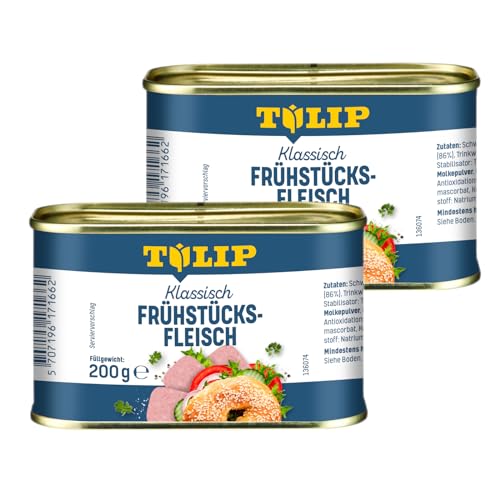 TULIP 2x Schweine-Frühstücksfleisch 200g | leckeres Schweinefleisch in der praktischen recycelbaren Konserve | Schweine-Frühstücksfleisch in der Dose | 86% Schweinefleisch von Tulip