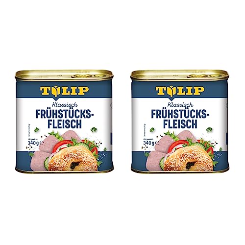 TULIP 2x Schweine-Frühstücksfleisch 340g | leckeres Schweinefleisch in der praktischen recycelbaren Konserve | Schweine-Frühstücksfleisch in der Dose | 86% Schweinefleisch von Tulip