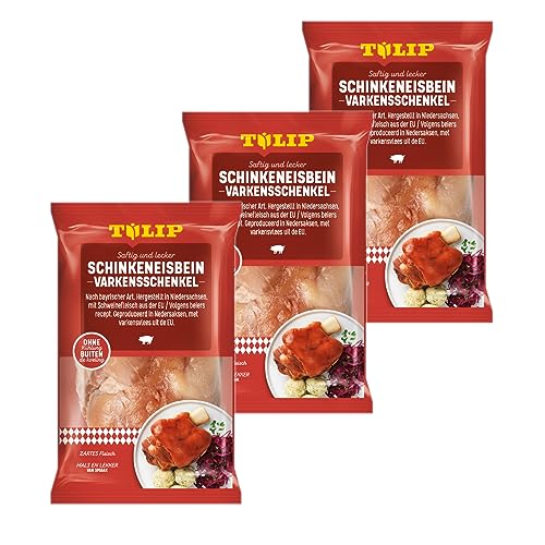 TULIP 3x 600 g Eisbein Schinkeneisbein | Tafelfertig Gegart Vakuumverpackt | Schweinehaxe mit Schwarte einfach im Backofen zubereitet in ca. 30-40 Minuten | Eisbeinfleisch Ohne Kühlung von Tulip